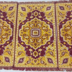 Fieldcrest Set of 3 Hand Towels Mustard Yellow Gold Burgundy Fringe Vintage